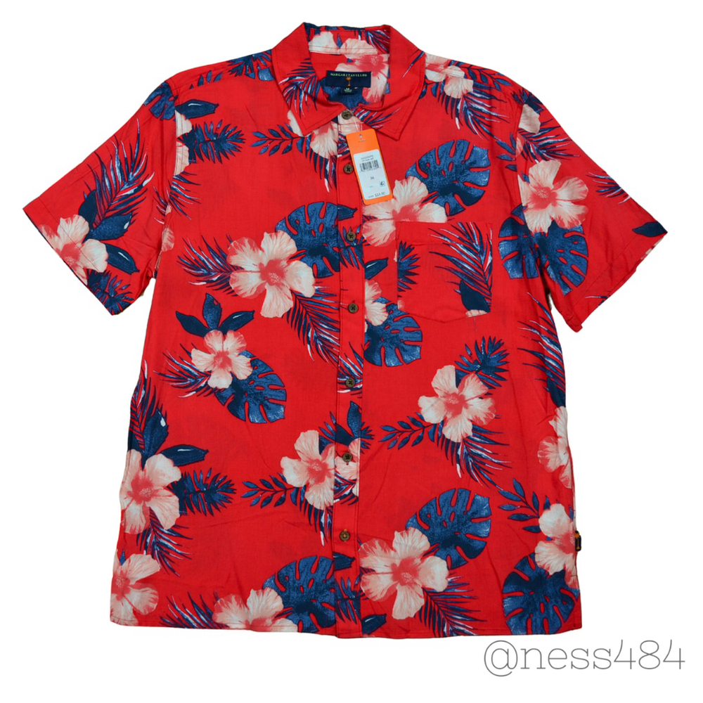 Men's Margaritaville Button Down Shirt Size M Red Floral NWT